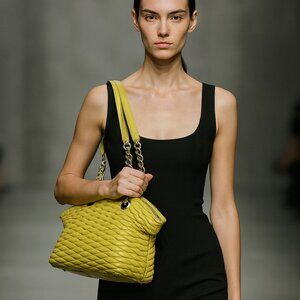 Paolo Masi Italy Woven Leather Tote Bag Yellow Genuine Leather Handbag Italy